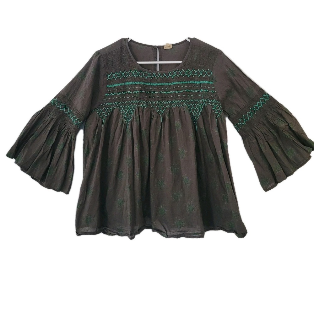 Ivy Jane Blouse XS Floral Embroidery Boho Peasant Hippie‎ Earthy Artsy Oversized